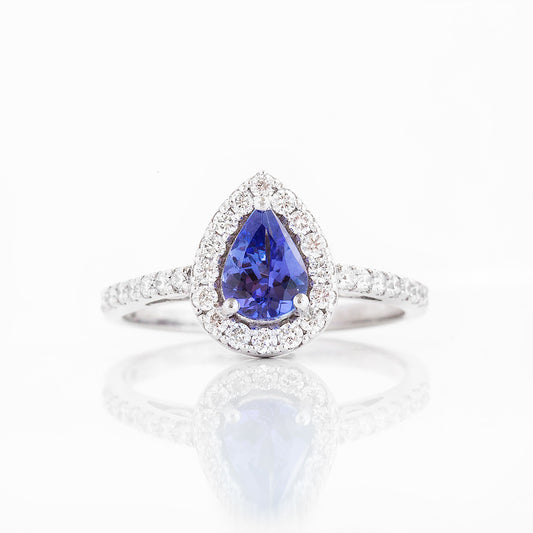 Pear cut Tanzanite and Diamond Engagement Ring - Victoria's Jewellery