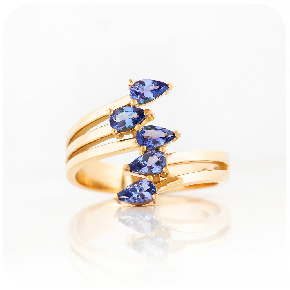 Pear cut Tanzanite Shooting Star Ring in Rose Gold - Victoria's Jewellery