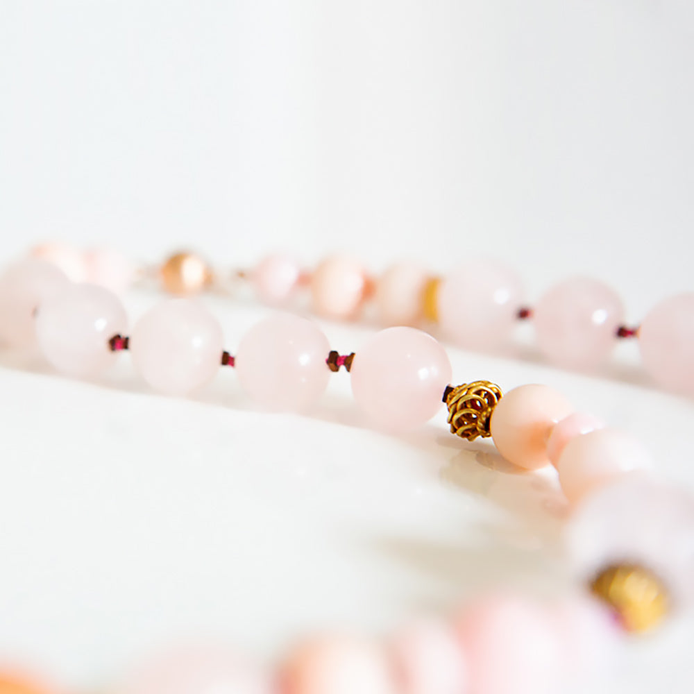 The Pink Opal, Rose Quartz and Orange Calcite Necklace with Gold Details - Victoria's Jewellery