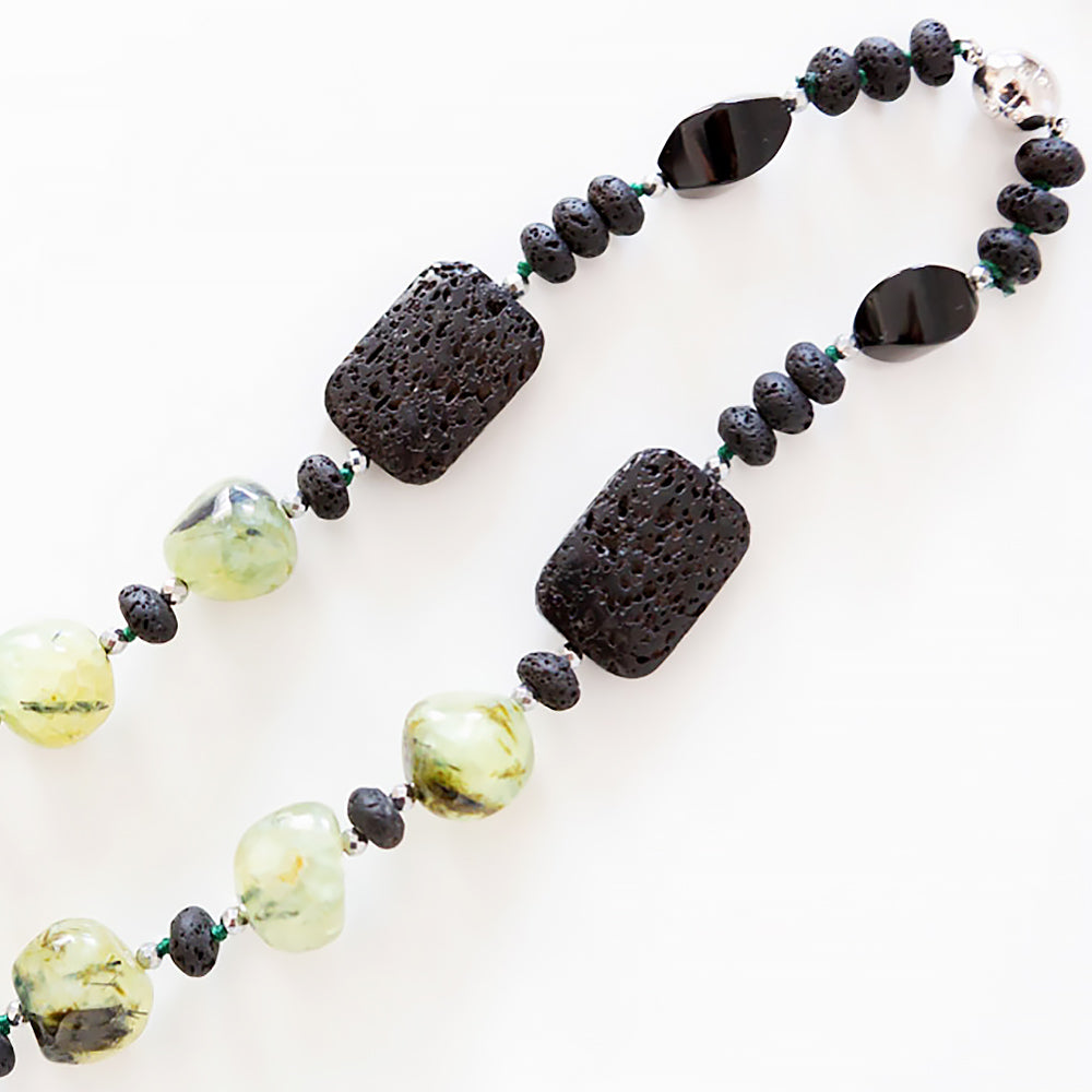 Prehnite, Onyx, Volcanic Rock and Hematite Detail Necklace - 70cm - Victoria's Jewellery