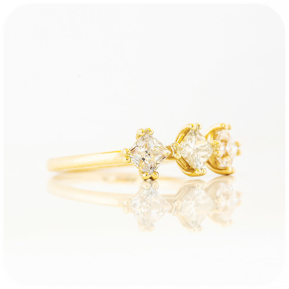 Princess cut Moissanite Trilogy Engagement Ring - Victoria's Jewellery