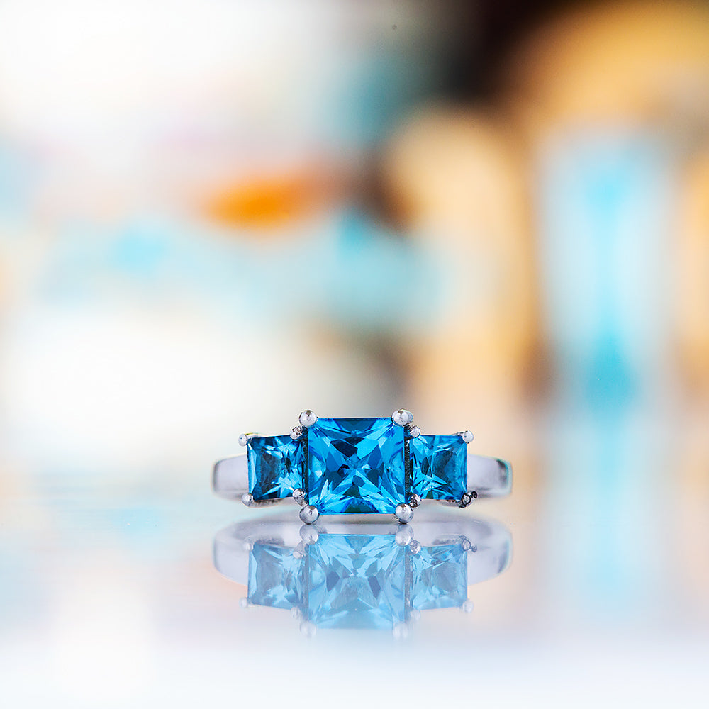 Anita, Princess cut Swiss Blue Topaz Ring - Victoria's Jewellery