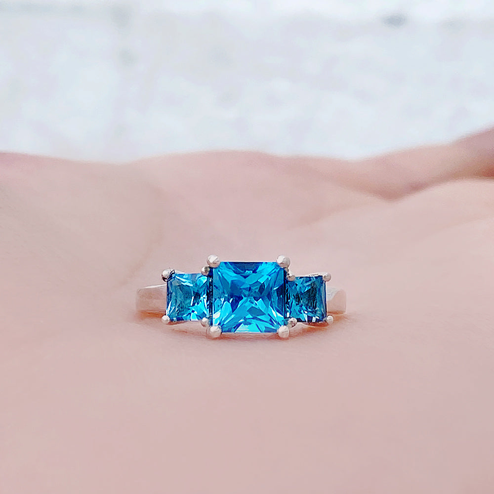 Anita, Princess cut Swiss Blue Topaz Ring