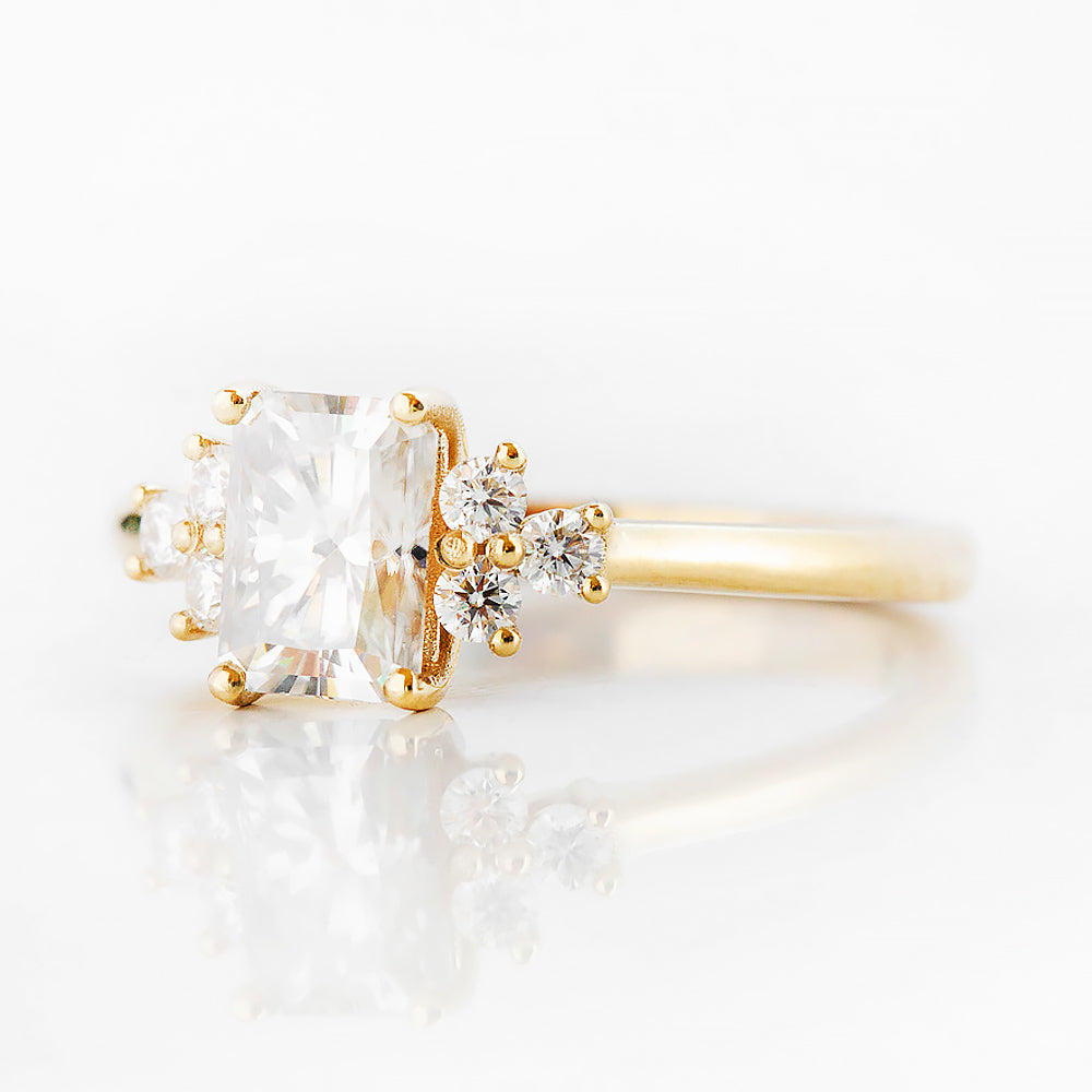 Radiant cut Moissanite Cluster Engagement Ring in Yellow Gold - Victoria's Jewellery
