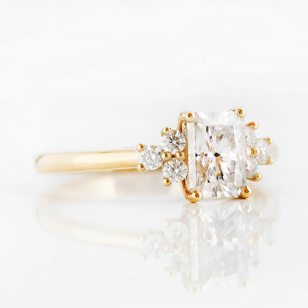 Radiant cut Moissanite Cluster Engagement Ring in Yellow Gold - Victoria's Jewellery