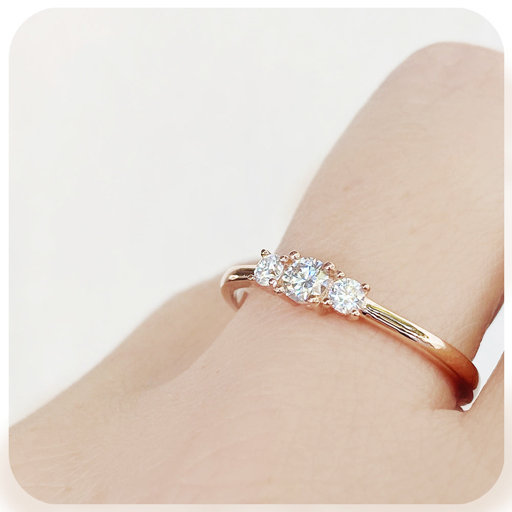 brilliant round cut moissanite trilogy engagement ring - Victoria's Jewellery