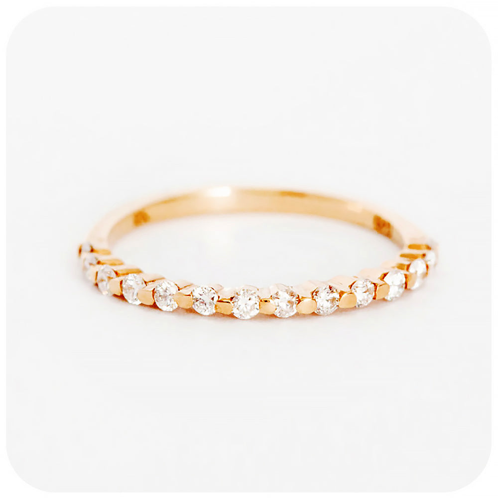 Brilliant cut Moissanite half eternity stack ring in rose gold - Victoria's Jewellery