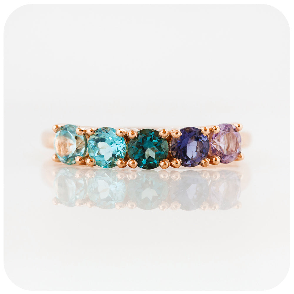 brilliant cut amethyst and topaz rainbow half eternity anniversary ring - Victoria's Jewellery