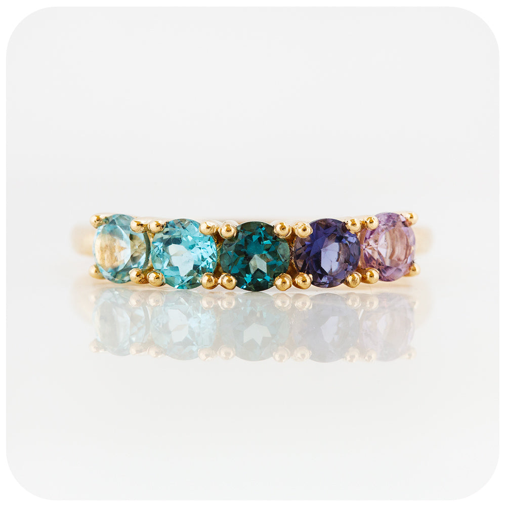 brilliant cut amethyst and topaz rainbow half eternity anniversary ring - Victoria's Jewellery