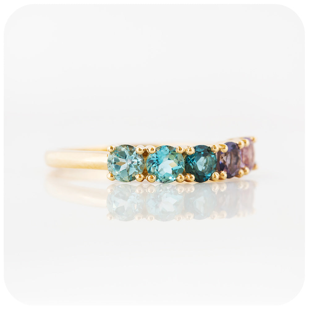 brilliant cut amethyst and topaz rainbow half eternity anniversary ring - Victoria's Jewellery