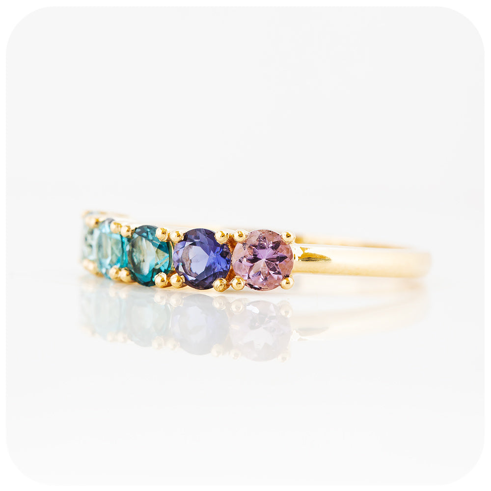 brilliant cut amethyst and topaz rainbow half eternity anniversary ring - Victoria's Jewellery