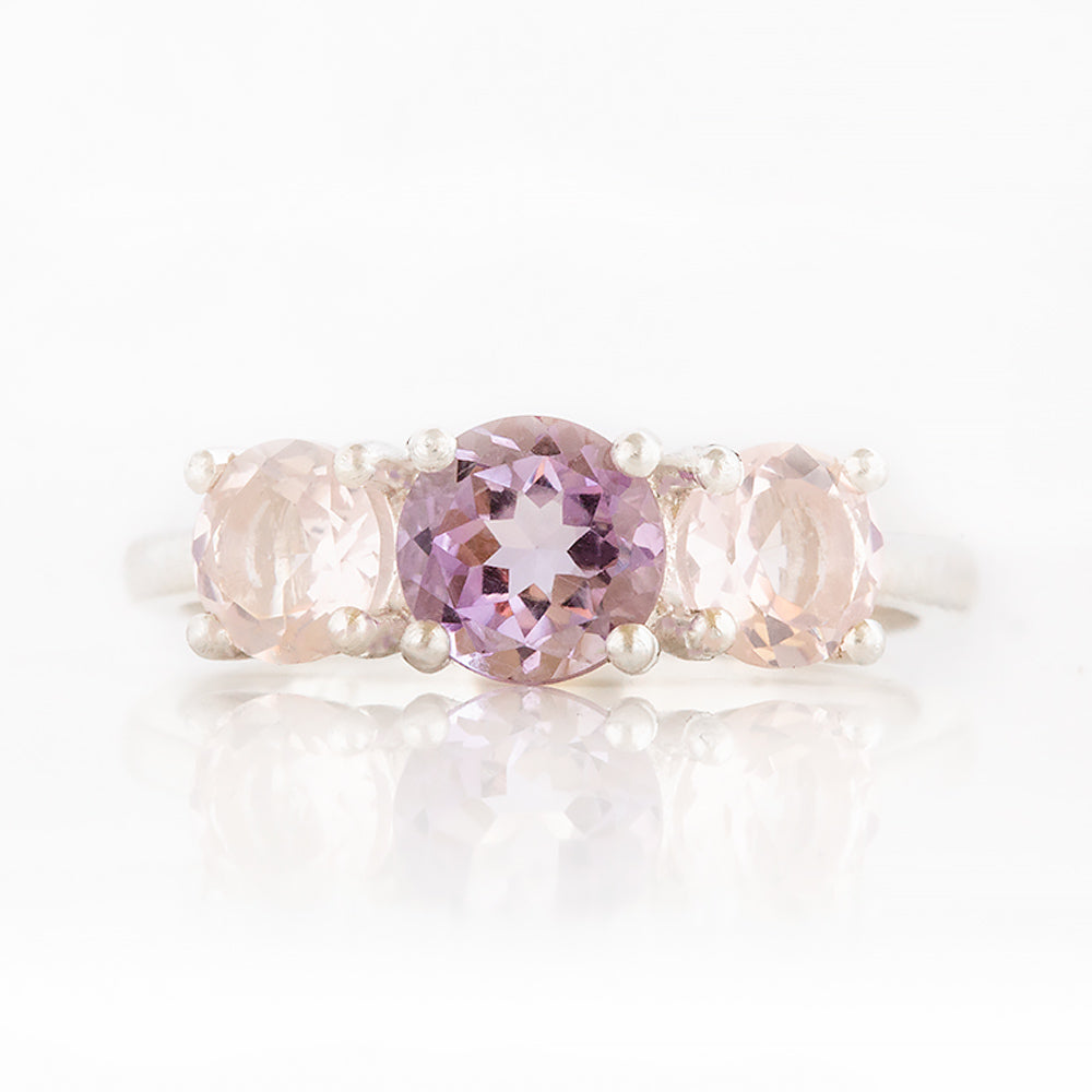 Pink Amethyst and Rose Quartz trilogy anniversary ring - Victoria's Jewellery