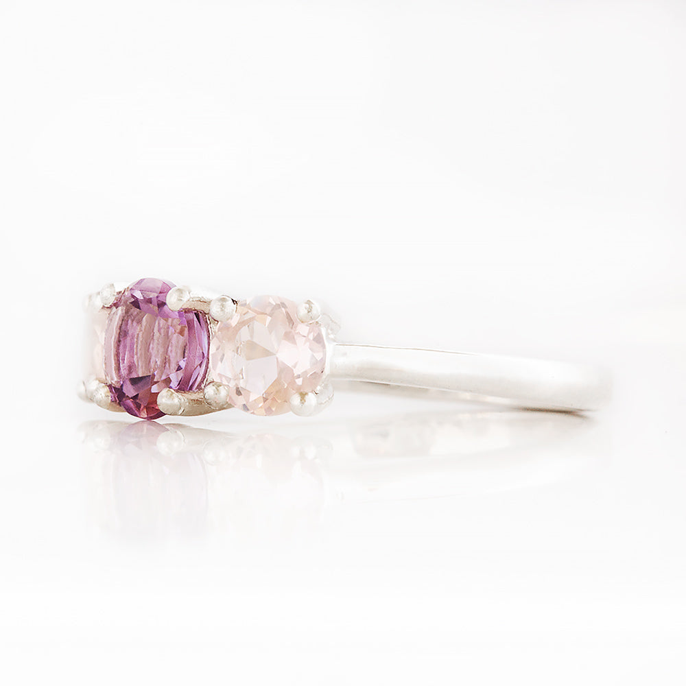 Pink Amethyst and Rose Quartz trilogy anniversary ring - Victoria's Jewellery