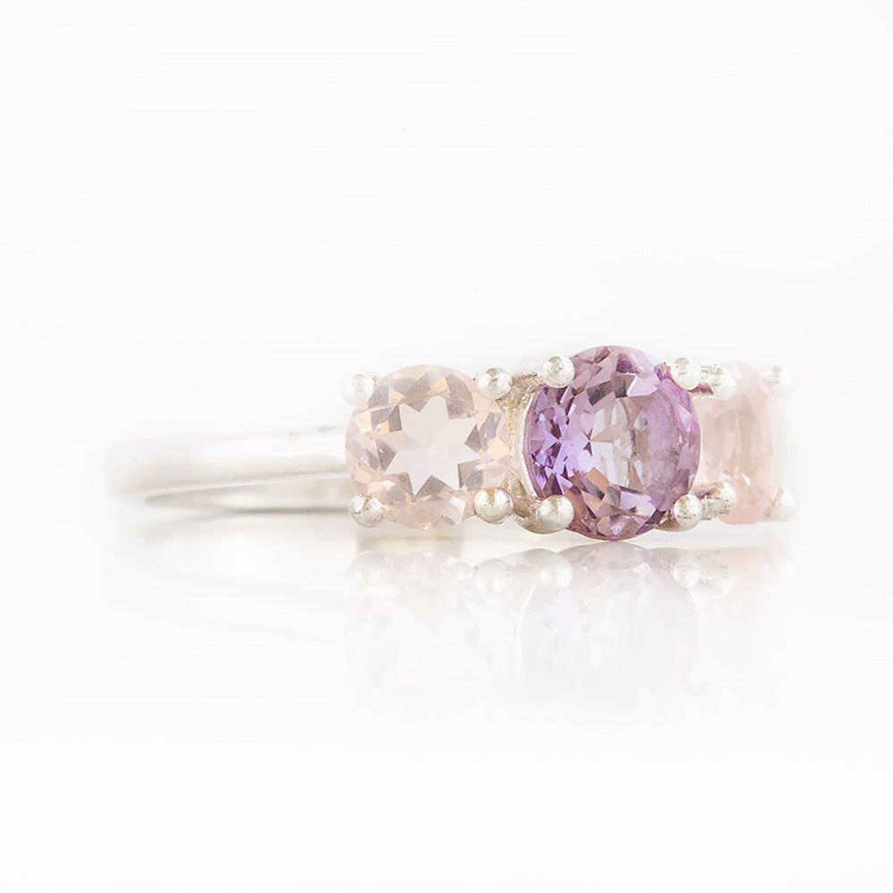 Pink Amethyst and Rose Quartz trilogy anniversary ring - Victoria's Jewellery