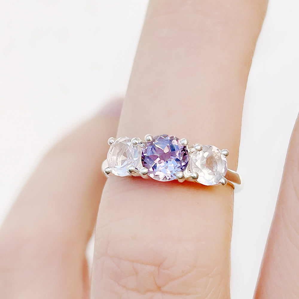Pink Amethyst and Rose Quartz trilogy anniversary ring - Victoria's Jewellery
