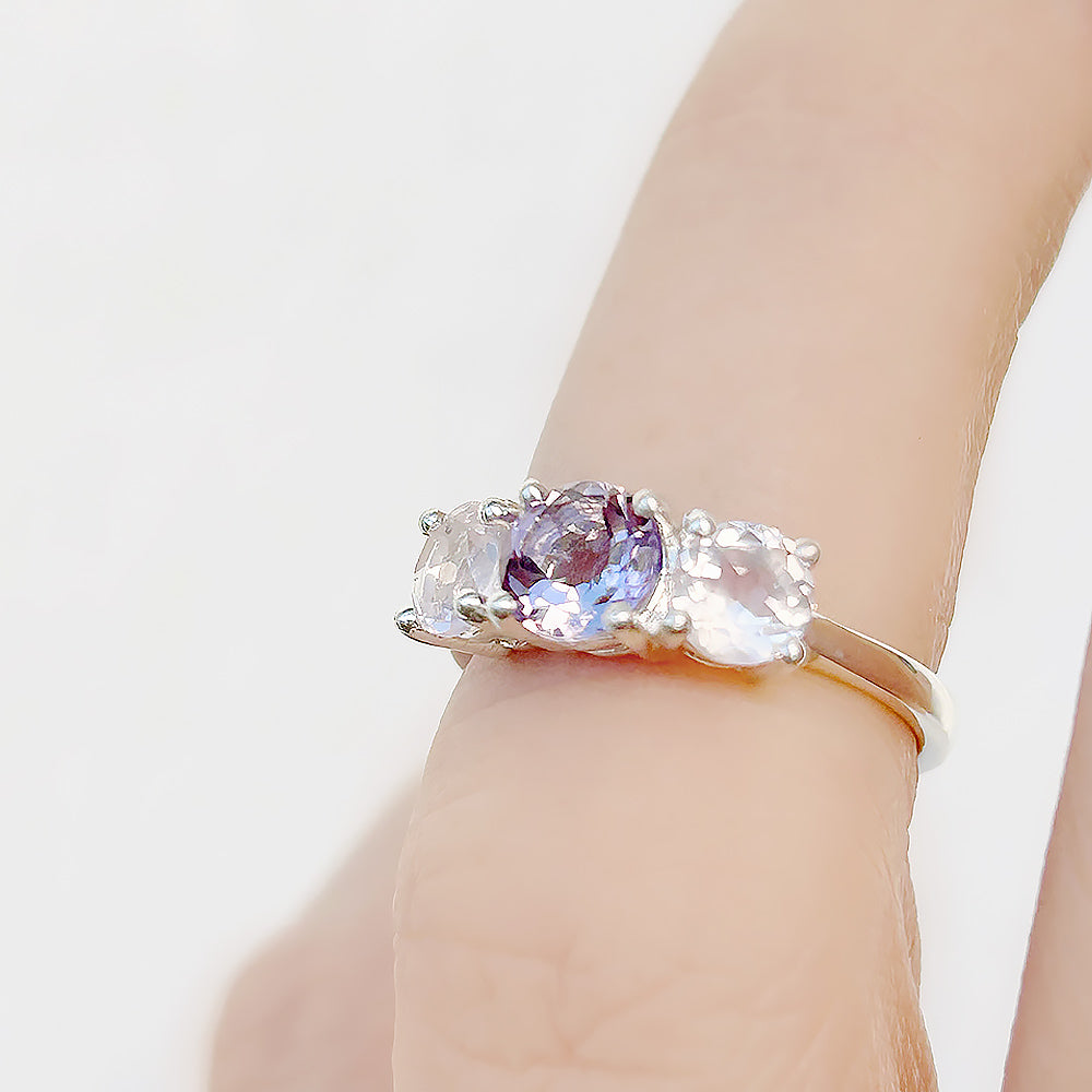 Pink Amethyst and Rose Quartz trilogy anniversary ring - Victoria's Jewellery
