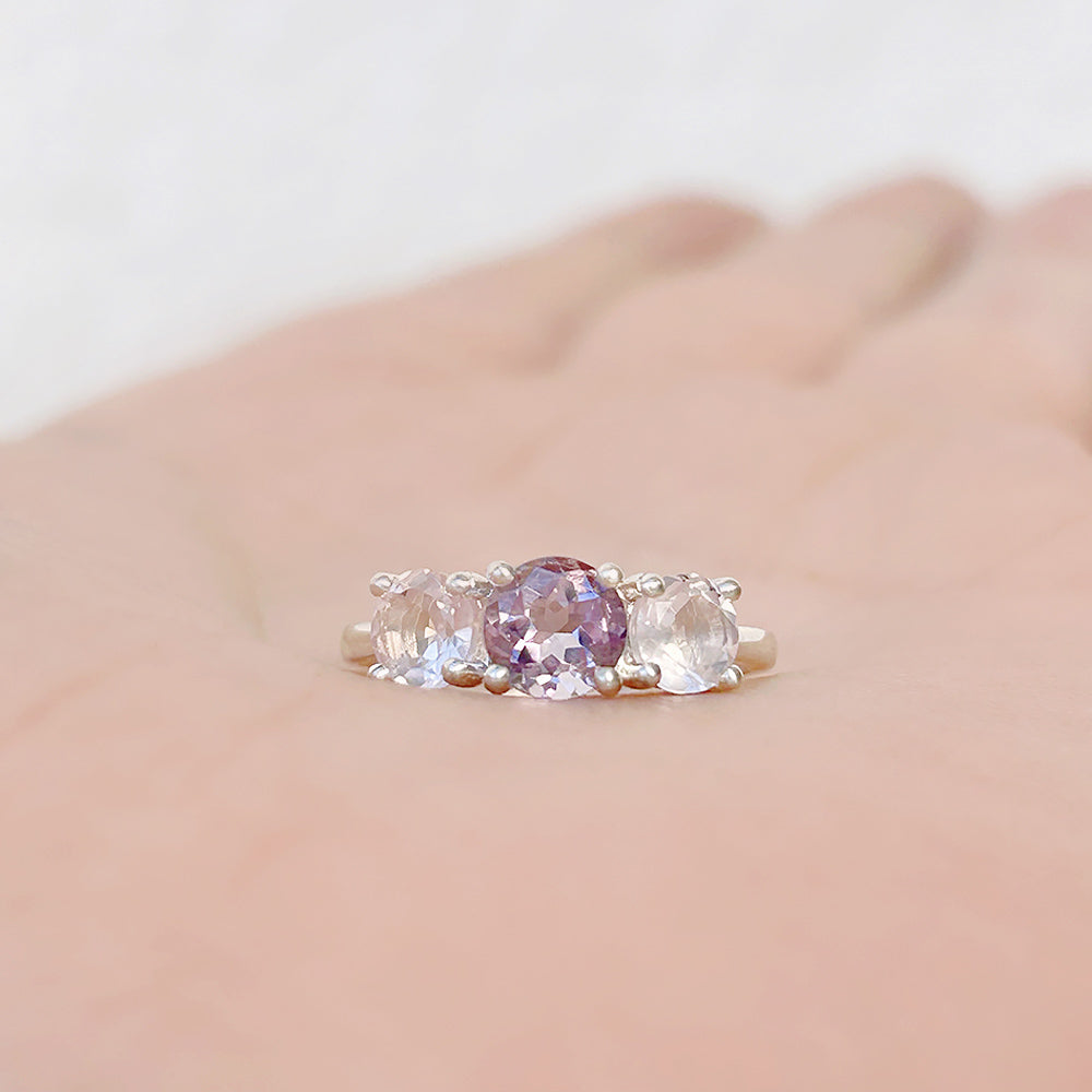 Pink Amethyst and Rose Quartz trilogy anniversary ring - Victoria's Jewellery