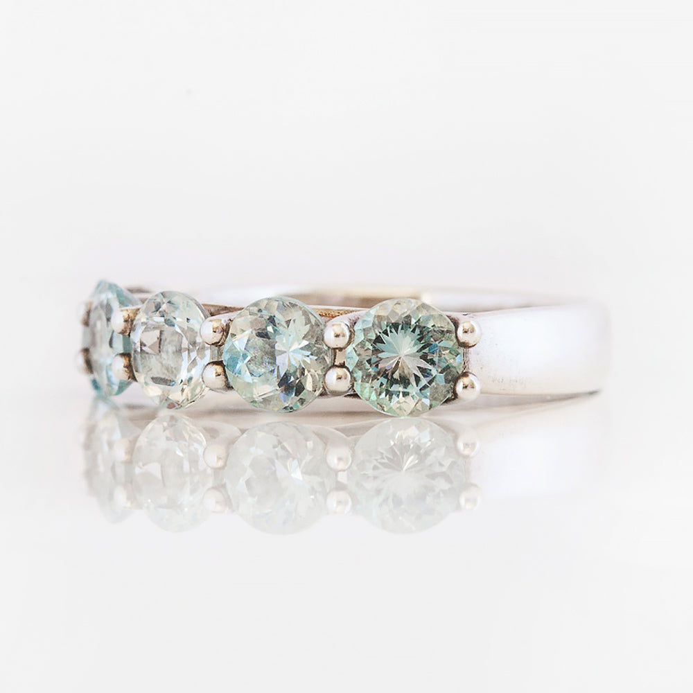 Round cut Aquamarine Half Eternity Ring - Victoria's Jewellery