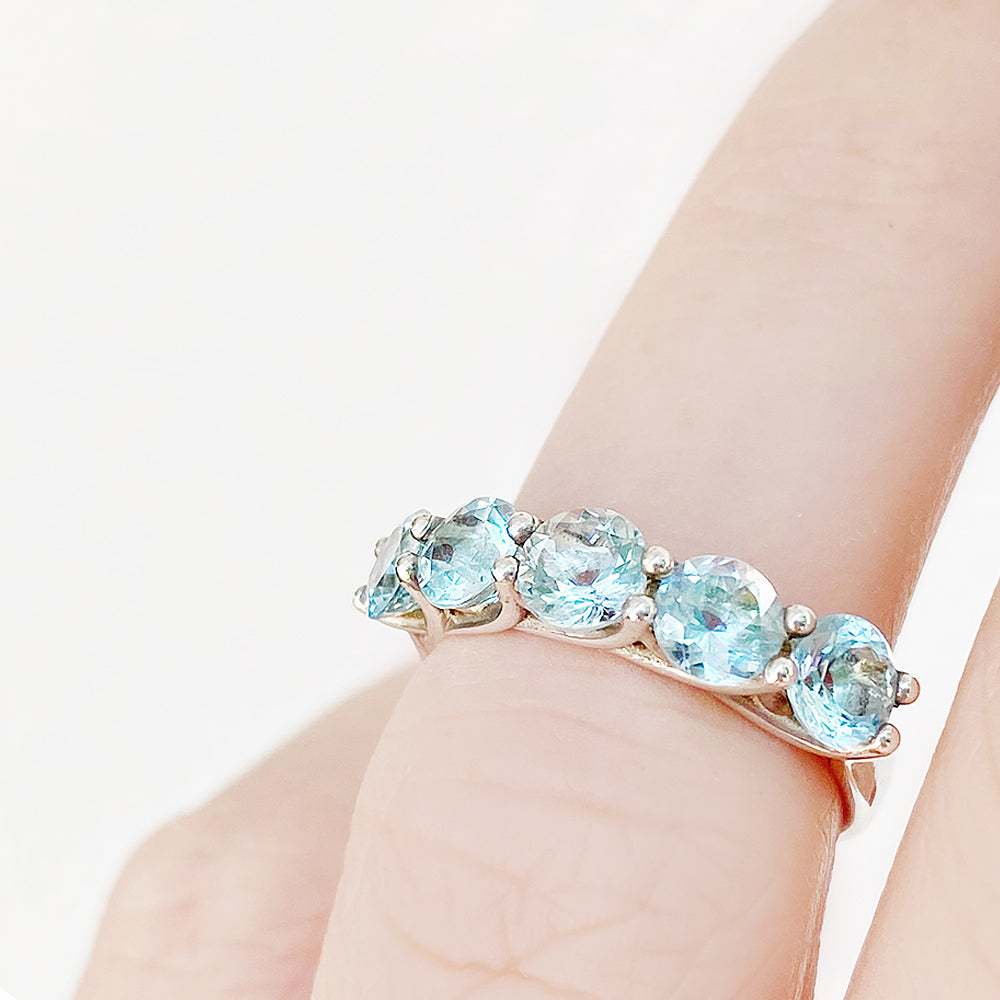 Round cut Aquamarine Half Eternity Ring - Victoria's Jewellery