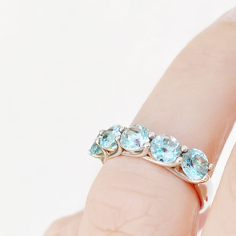 Round cut Aquamarine Half Eternity Ring - Victoria's Jewellery