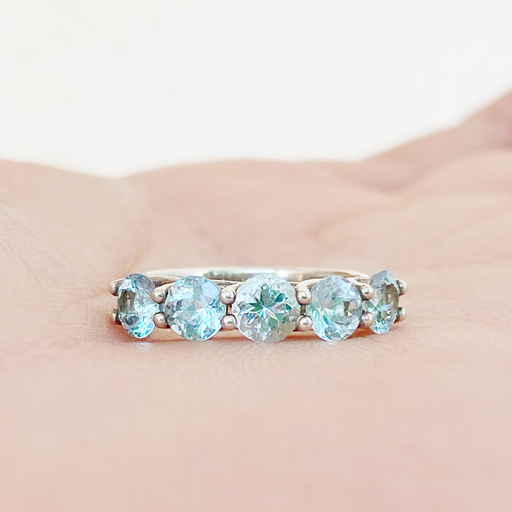 Round cut Aquamarine Half Eternity Ring - Victoria's Jewellery