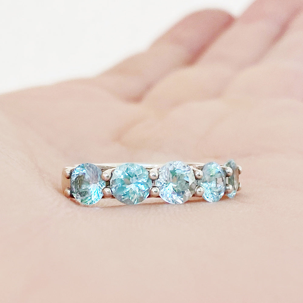 Round cut Aquamarine Half Eternity Ring - Victoria's Jewellery