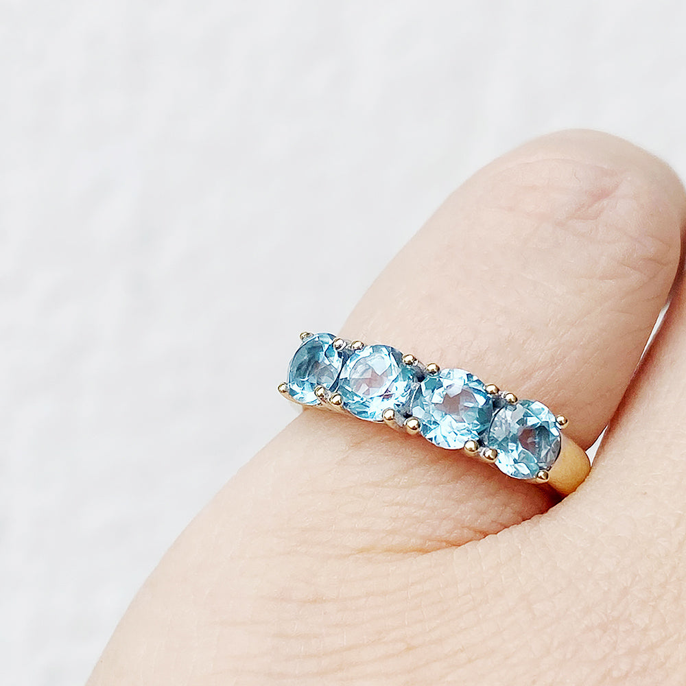 Round cut Aquamarine Half Eternity Ring in Yellow Gold - Victoria's Jewellery
