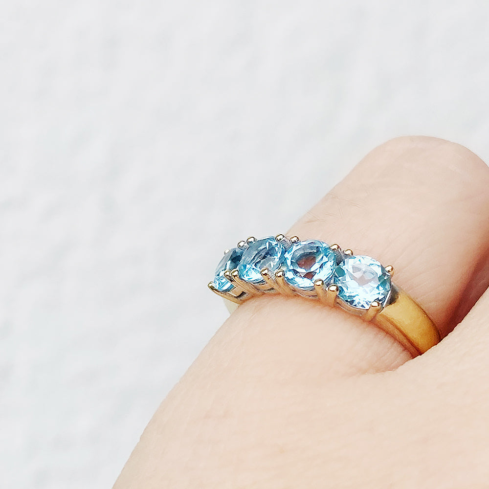 Round cut Aquamarine Half Eternity Ring in Yellow Gold - Victoria's Jewellery