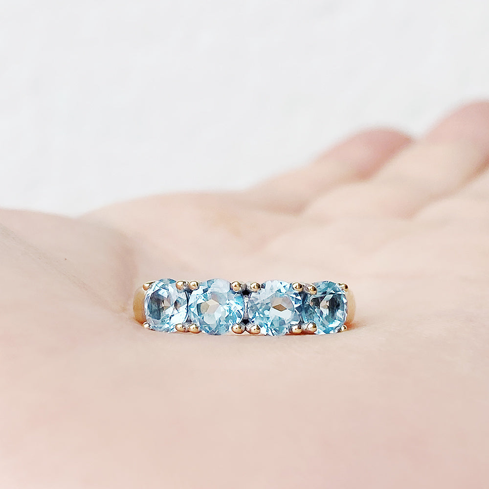 Round cut Aquamarine Half Eternity Ring in Yellow Gold - Victoria's Jewellery