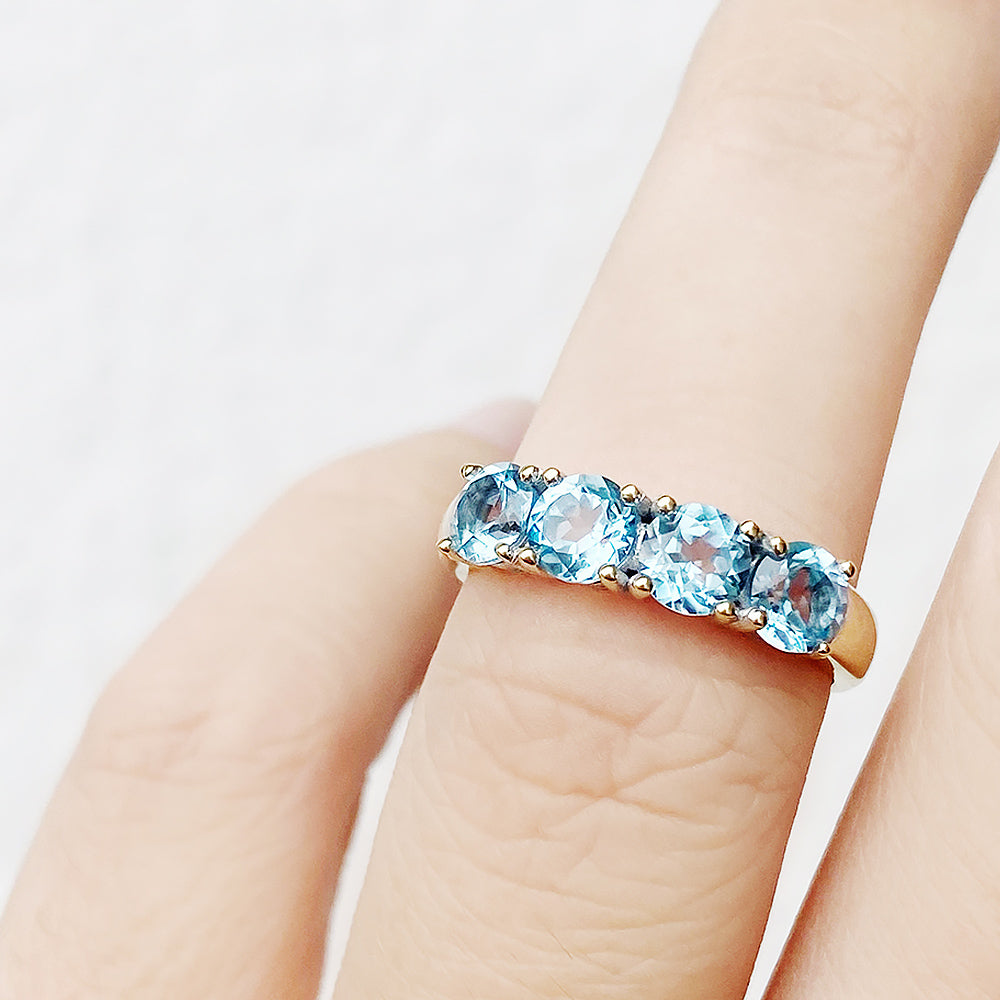 Round cut Aquamarine Half Eternity Ring in Yellow Gold - Victoria's Jewellery