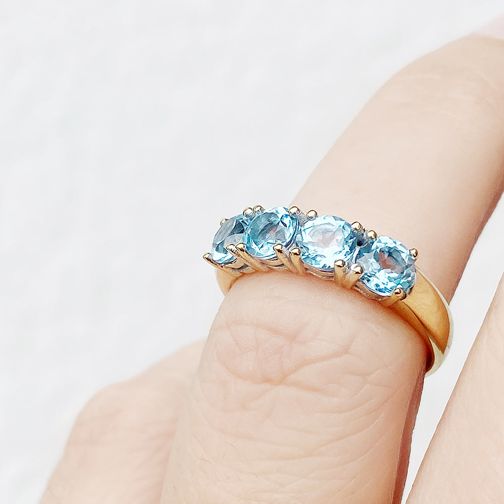 Round cut Aquamarine Half Eternity Ring in Yellow Gold - Victoria's Jewellery