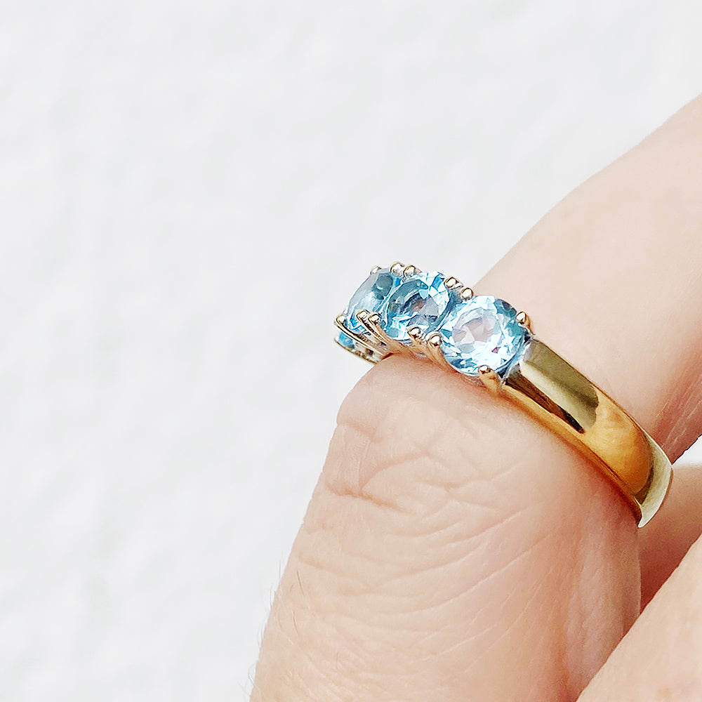 Round cut Aquamarine Half Eternity Ring in Yellow Gold - Victoria's Jewellery
