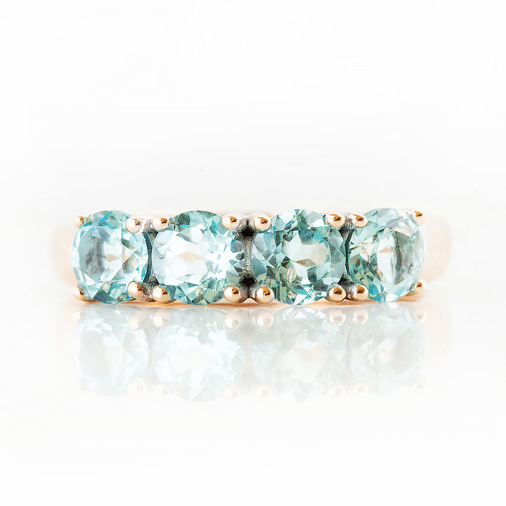 Round cut Aquamarine Half Eternity Ring in Rose Gold - Victoria's Jewellery