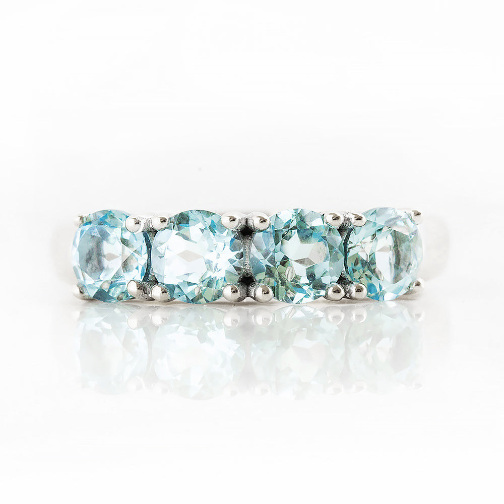 Round cut Aquamarine Half Eternity Ring in White Gold - Victoria's Jewellery