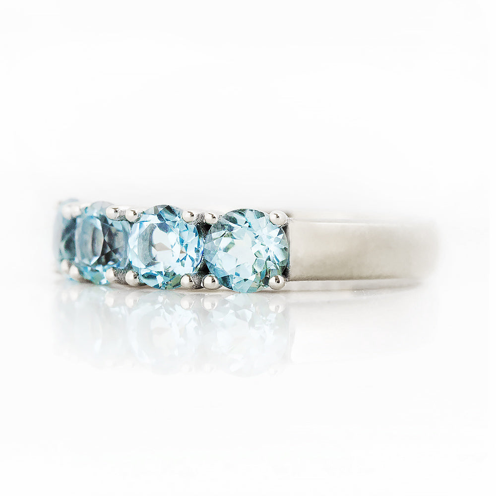 Round cut Aquamarine Half Eternity Ring in White Gold - Victoria's Jewellery