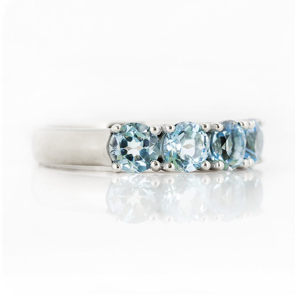 Round cut Aquamarine Half Eternity Ring in White Gold - Victoria's Jewellery