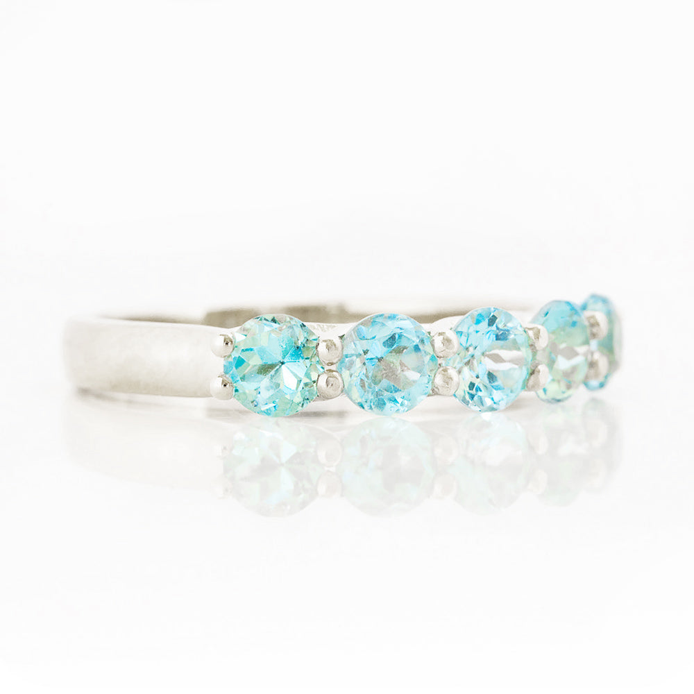 Round cut Aquamarine Half Eternity Trellis style Ring in White Gold - Victoria's Jewellery