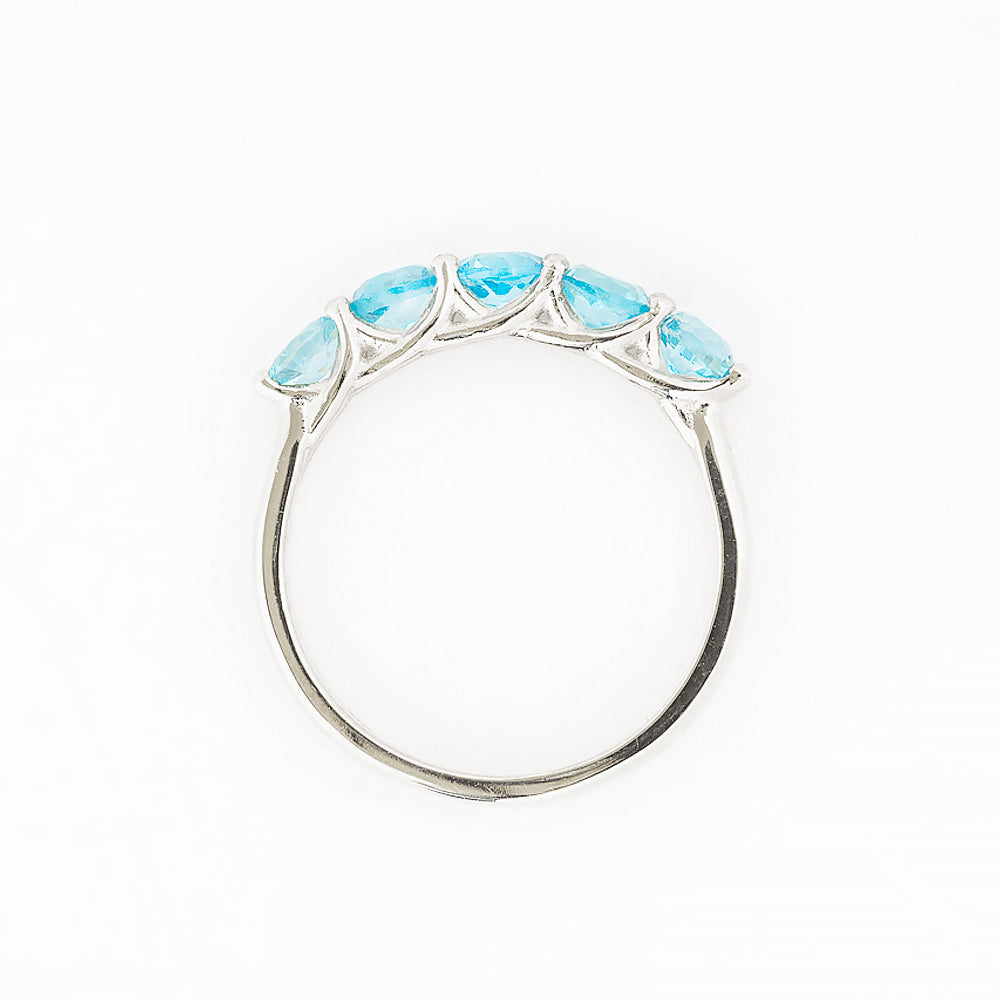 Round cut Aquamarine Half Eternity Trellis style Ring in White Gold - Victoria's Jewellery