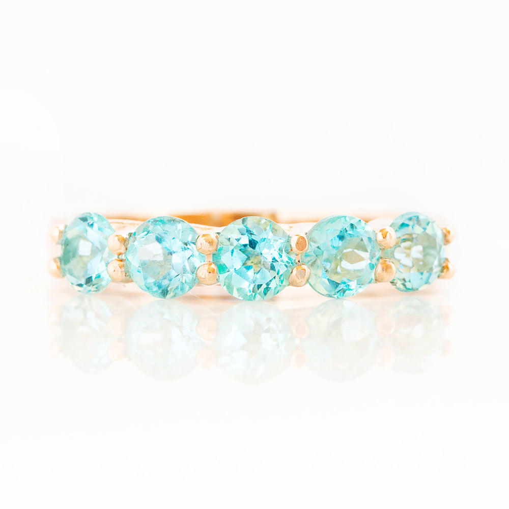 Round cut Aquamarine Half Eternity Trellis style Ring in Rose Gold - Victoria's Jewellery