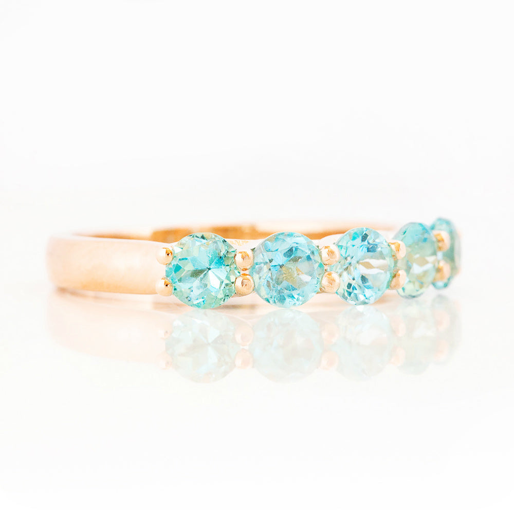 Round cut Aquamarine Half Eternity Trellis style Ring in Rose Gold - Victoria's Jewellery