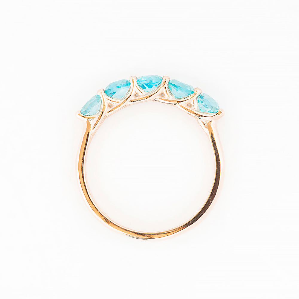 Round cut Aquamarine Half Eternity Trellis style Ring in Rose Gold - Victoria's Jewellery