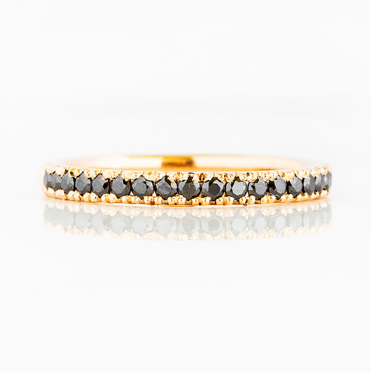 Round cut Black Diamond Half Eternity Wedding Band Ring in Yellow Gold - Victoria's Jewellery