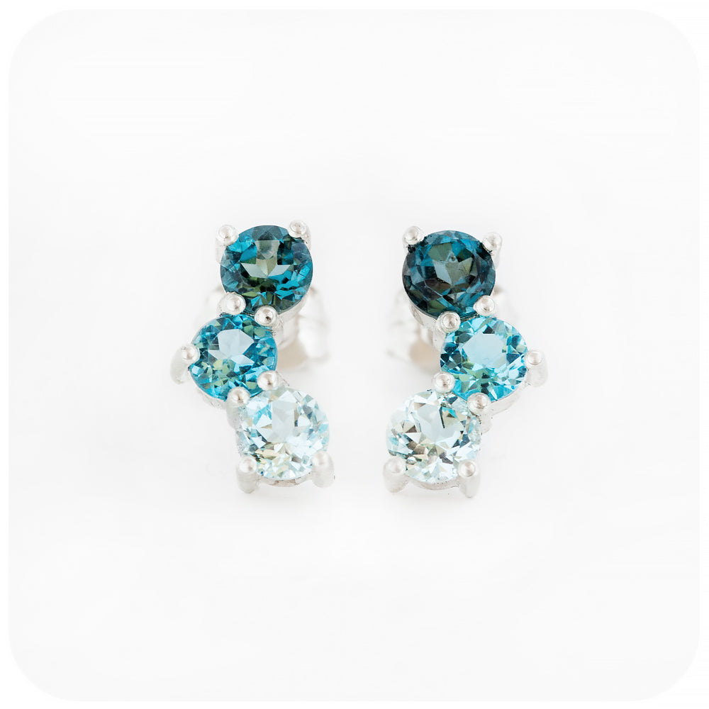 Blue Topaz Ombré Style Stud Earrings - Victoria's Jewellery