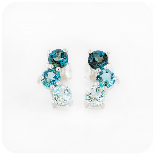 Blue Topaz Ombré Style Stud Earrings - Victoria's Jewellery