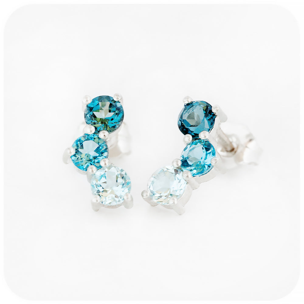 Blue Topaz Ombré Style Stud Earrings - Victoria's Jewellery