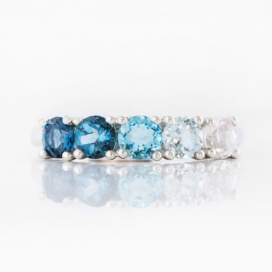 Round cut Blue Topaz Rainbow Half Eternity Ring - Victoria's Jewellery