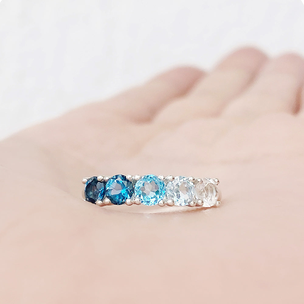 Round cut Blue Topaz Rainbow Half Eternity Ring - Victoria's Jewellery