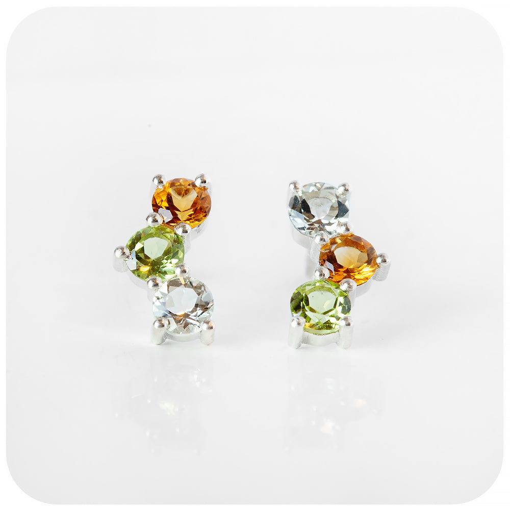 Round cut Citrine, Peridot and Prasiolite Stud Earrings - Victoria's Jewellery