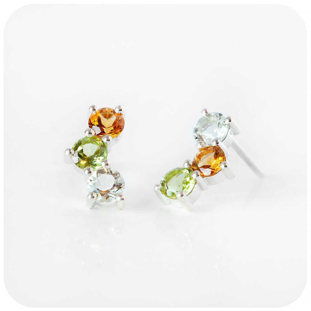 Round cut Citrine, Peridot and Prasiolite Stud Earrings - Victoria's Jewellery