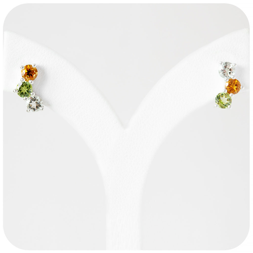 Round cut Citrine, Peridot and Prasiolite Stud Earrings - Victoria's Jewellery